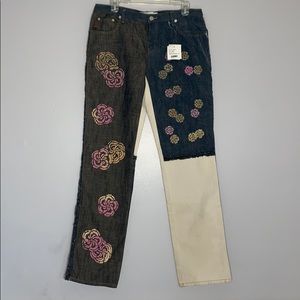 NWT Moschino Patchwork Hand-painted Flower Jeans
